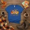 It's Fall y'all t-shirt design with a pitbull, pumpkins, sunflowers, and autumn leaves