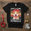 Just A Girl Who Loves Pitbulls text design with a pitbull wearing a red polka dot bandana