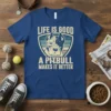 Life Is Good A Pitbull Makes It Better t-shirt with pitbull graphic and vintage stripes