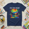 Live Love Accept Autism Awareness t-shirt with puzzle brain graphic and heartbeat line