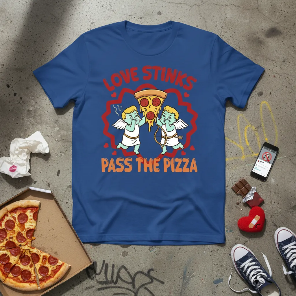 Love Stinks Pass the Pizza T-Shirt Funny Foodie Gift