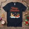 Merry Christmas Dog Sleigh creative graphic design printed on comfortable cotton t-shirt
