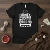 Black t-shirt with white text: "MONEY CAN'T MAKE YOU HAPPY BUT PITBULL CAN" and a pitbull outline graphic