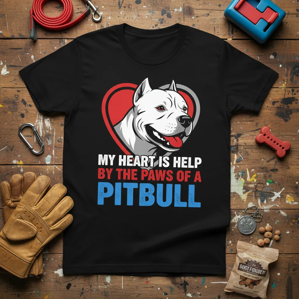 My Heart Is Help by the Paws of a Pitbull T-Shirt