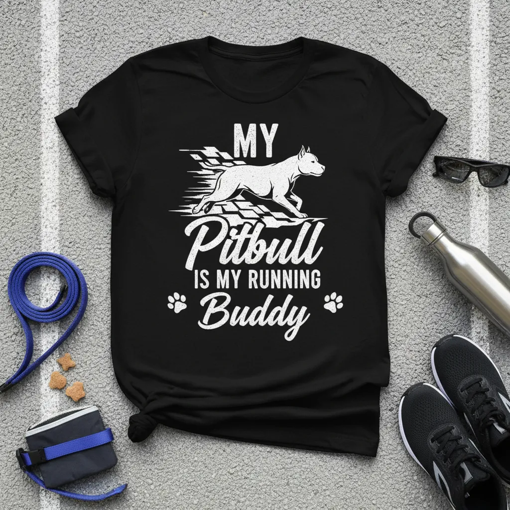 My Pitbull Is My Running Buddy T-Shirt Dog Lover Gift