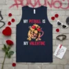 Tank top with "My Pitbull Is My Valentine" text and a cute pitbull wearing heart-shaped sunglasses