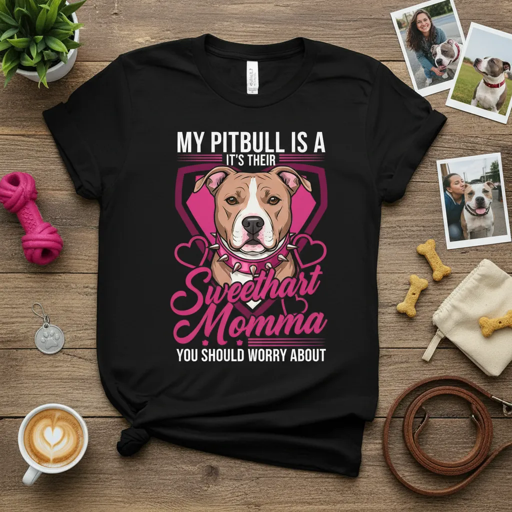 My Pitbull Is a Sweetheart Momma T-Shirt Funny Dog Lover Gift