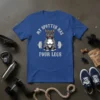 My Spotter Has Four Legs T-Shirt with a French Bulldog and barbell graphic