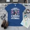 Never Underestimate A Woman With A Pitbull t-shirt design with a pitbull graphic and hearts