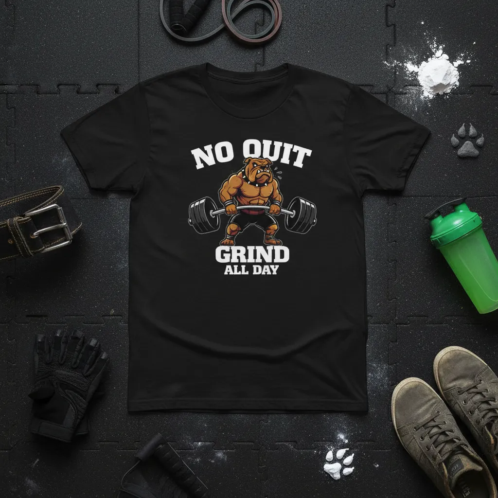 No Quit Grind All Day Bulldog T-Shirt Fitness Motivation