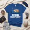 Oficial Sleepshirt t-shirt design with a cute pitbull sleeping on a blue cloud under a starry sky