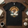 Pawsitive Pages t-shirt design with a pitbull wearing glasses reading a book, surrounded by paw prints and a sunset graphic