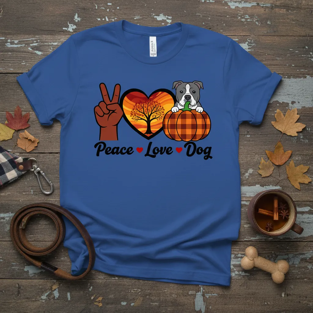 Peace Love Dog T-Shirt Autumn Pumpkin Pup Gift