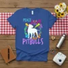 Peace Love & Pitbulls graphic t-shirt design with a white Pitbull illustration, stars, and flowers