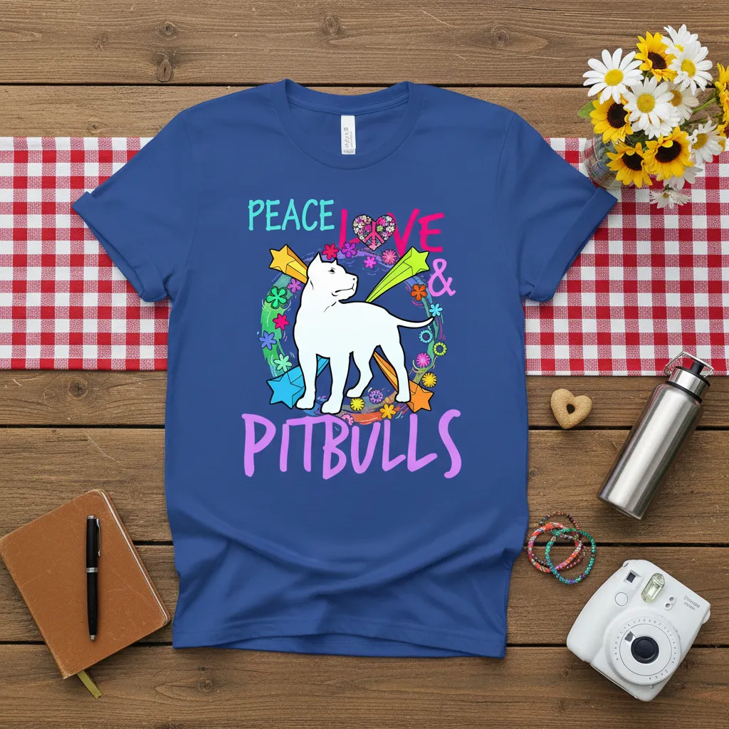 Peace Love & Pitbulls Dog Lover T-Shirt Gift for Her
