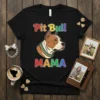 Pit Bull Mama t-shirt design with colorful text and a pit bull graphic, perfect for dog moms