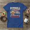 Pitbull Aunt Like a Normal Aunt But Cooler text with pitbull graphic on blue t-shirt