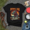 Pitbull Dad Like A Normal Dad Only Much Cooler t-shirt design featuring a pitbull head and retro sunset graphic
