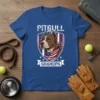 Pitbull Grandpa t-shirt featuring a pitbull wearing an American flag bandana, with "Pitbull" and "Grandpa" text