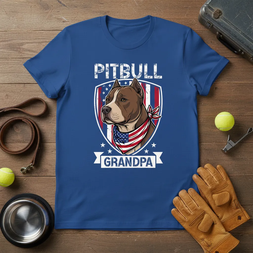 Pitbull Grandpa T-Shirt Patriotic Dog Lover Gift