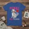 Pitbull Great Grandma t-shirt design with pink text and a cute pitbull wearing lipstick