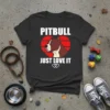 Pitbull Just Love It T-Shirt design featuring a pitbull face inside a red heart and text