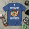 Pitbull kid wearing sunglasses and a baseball cap graphic with text "Pitbull Kid Like A Regular Kid But Cooler" on