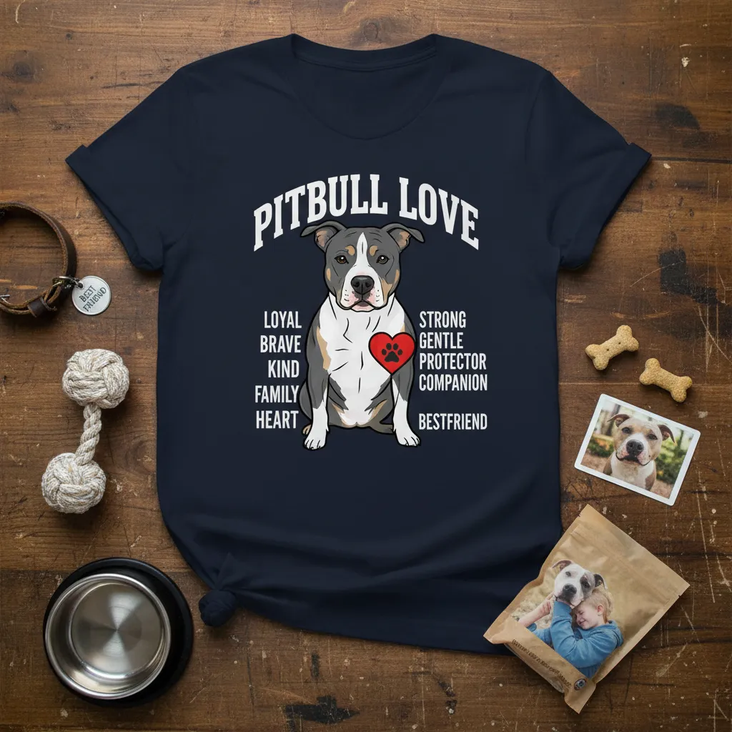 Pitbull Love Loyal Brave Kind Family Heart Strong Gentle T-Shirt