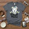 Pitbull Mama t-shirt design featuring a white pitbull wearing a bandana and bows, with the text "Pitbull Mama" below