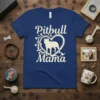 Pitbull Mama text design with a silhouette of a pitbull inside a heart, surrounded by smaller hearts and leaves