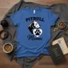 Blue t-shirt with "PITBULL Mama" text and a pitbull head graphic inside a heart with a paw print