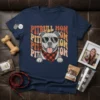 Retro graphic t-shirt with "Pitbull Mom" text and a cool pitbull wearing sunglasses and a bandana
