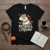 Pitbull Mom T-Shirt design featuring a pitbull illustration and butterflies, with the text "PITBULL Mom"