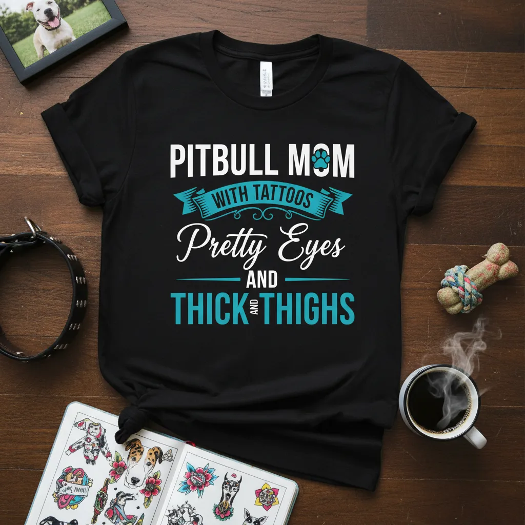 Pitbull Mom With Tattoos Pretty Eyes Thick Thighs Tee