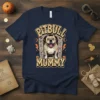 Pitbull Mummy Halloween T-Shirt with a pitbull dressed as a mummy, surrounded by Egyptian hieroglyphs and spooky Halloween elements
