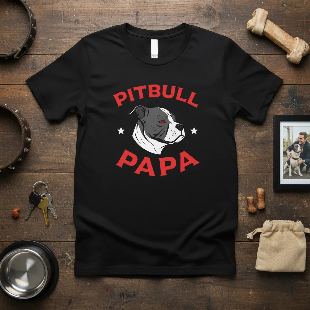 Pitbull Papa T-Shirt Funny Dog Dad Gift for Men