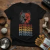 Black t-shirt with "PITBULL PITBULL PITBULL PITBULL PITBULL" text in stacked, retro colors and a stylized Pitbull head graphic above