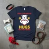 Navy t-shirt with "Pitbulls Are Made For Hugs Not For Things" text, featuring a white pitbull holding a heart and