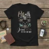 Black t-shirt with "Pitbulls in my veins Jesus in my heart" text, featuring a pitbull head graphic and floral accents