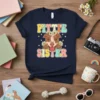 Retro "Pittie Sister" t-shirt design featuring a smiling pitbull wearing a flower crown and colorful text