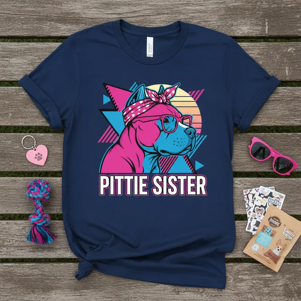 Pittie Sister T-Shirt Cool Pitbull Mom Gift for Dog Lovers