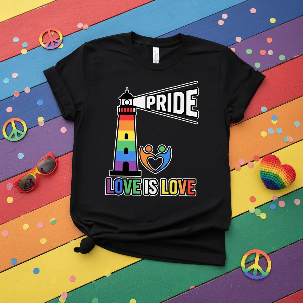 Pride Love Is Love Lighthouse T-Shirt Lgbtq Support Gift