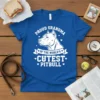 Proud Grandma Of The World's Cutest Pitbull text with a pitbull graphic on a royal blue t-shirt