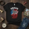 Proud Pitbull Aunt t-shirt design featuring a pitbull silhouette against a distressed American flag background and red text