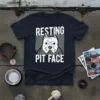 Dark navy t-shirt with "Resting Pit Face" text and a graphic of a pitbull's head