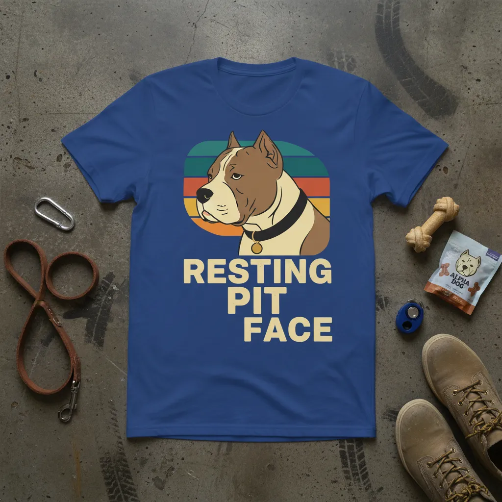 Resting Pit Face humorous quote t-shirt featuring a pitbull graphic with retro stripes