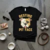 Black t-shirt with "Resting Pit Face" text and a cartoon pit bull dog's face, eyes closed, tongue out