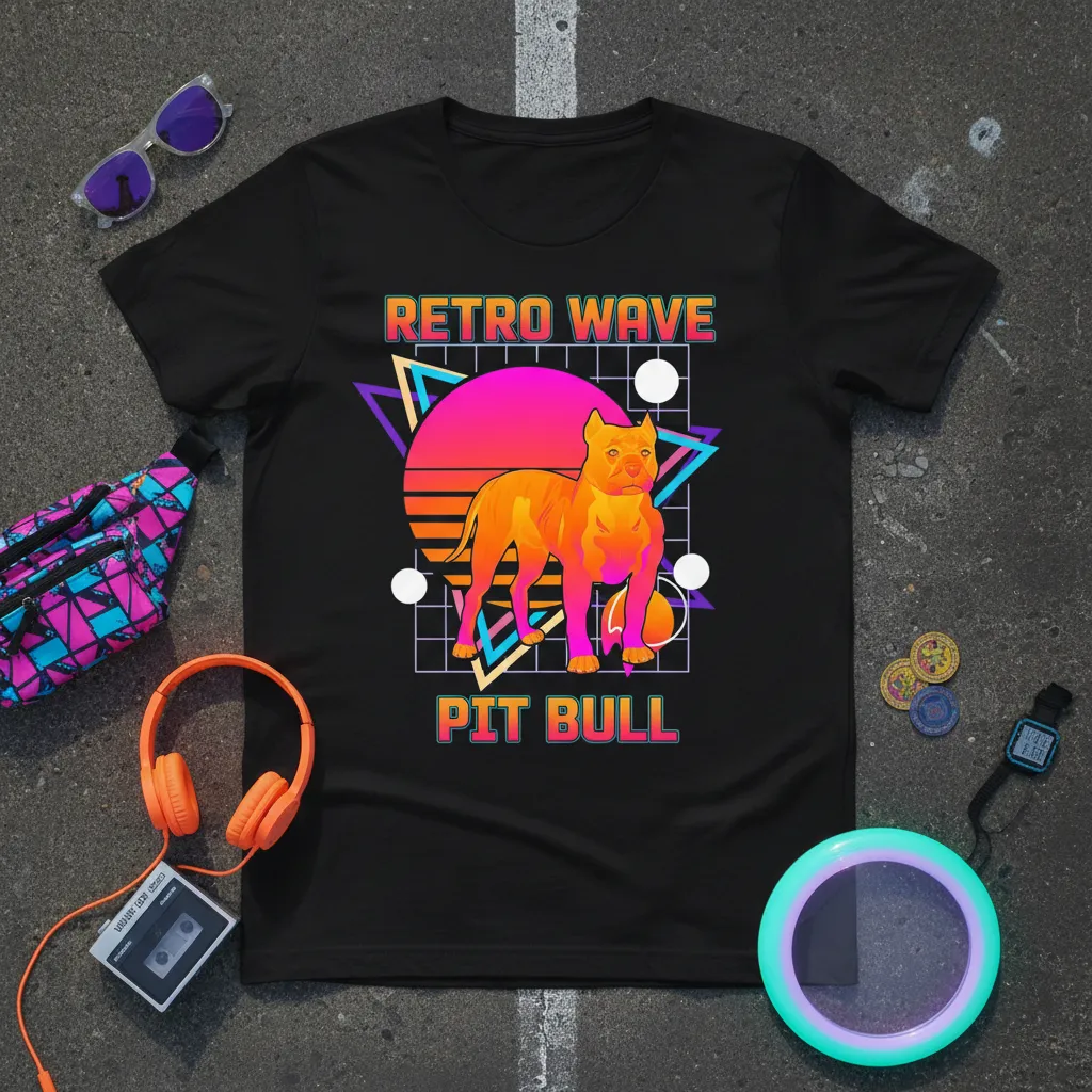 Retro Wave Pit Bull T-Shirt 80s Retro Dog Lover Gift