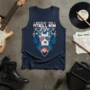 Tank top design with text "ROCKIN' THE PITBULL MOM LIFE" and a pitbull wearing sunglasses, guitars, and flames