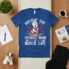 Rockin' The Pitbull Mom & Nurse Life t-shirt design featuring a pitbull in a nurse hat with a stethoscope and